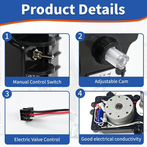 Universal 24 Volt Pool Valve Actuator Replacement details: manual control switch, adjustable cam, electric valve control.
