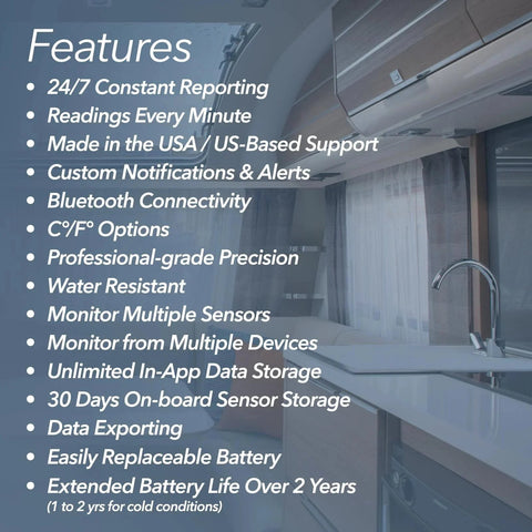 Features of Smart Temperature And Humidity Sensor With App Monitoring for Indoor and Outdoor Use in kitchen setting.