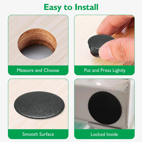 2 Inch Plastic Hole Plugs Flush Type Panel Snap In Locking Door Shelf Hole Cover For Round Drilling Holes Installation Guide