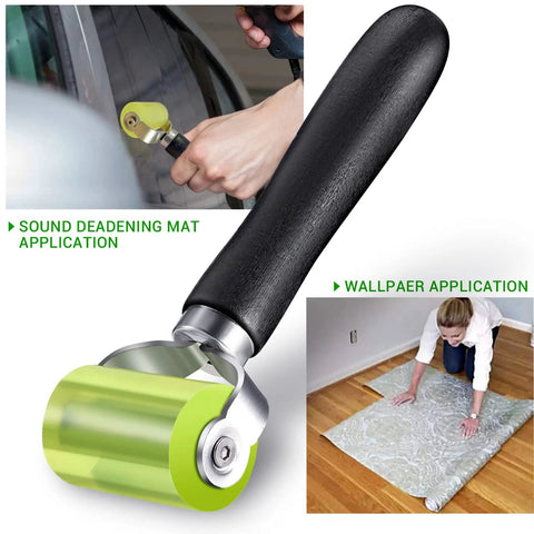 Facmogu 2-Size car sound deadening roller with lime-green wheel and black handle for mat installation and wallpaper.