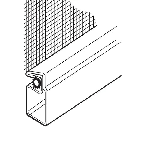 Diagram of 0.130 Inch Vinyl Screen Spline 25 Foot Black Round Hollow Core Serrated Retainer securing screen in frame.