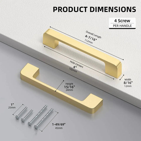 10 Pack 4 Inch Brushed Gold Cabinet Pulls Made From Solid Zinc Alloy For Kitchen Cabinets And Dresser Drawers Brushed Brass Hardware