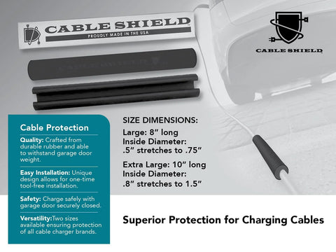 Cable Shield EV cable protector set; black rubber, 8-inch large size for charging cables
