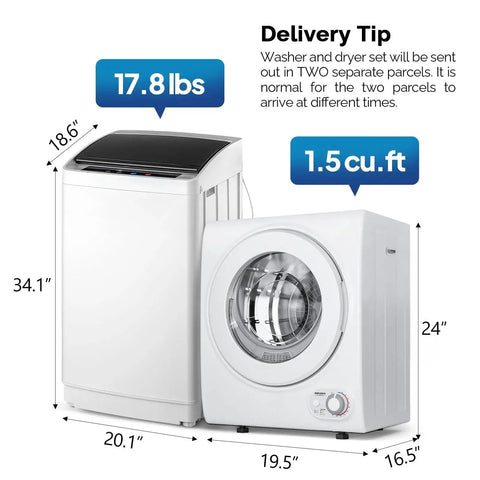 Compact 2-in-1 washer and dryer combo delivers full-automatic washing and efficient drying in tight spaces, with a stainless steel inner tub and 17.8 lb wash / 10 lb dry capacity, perfect for apartments, dorms, RVs, and small homes.