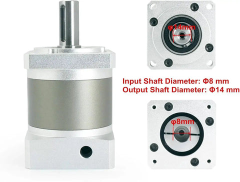 Planetary Gearbox 7 Arc Min Backlash Speed Reducer 50 To 1 Reduction For 8mm Shaft Nema23 Stepper Motor with shaft details