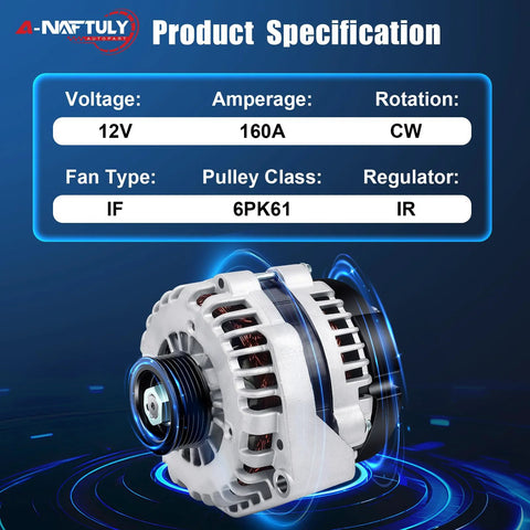 Beefed Up Alternator Replacement For 2007 To 2014 Chevy Tahoe Suburban 1500 2500 Silverado 1500 2500 Sierra Avalanche GMC Yukon Cadillac Escalade Hummer H2 Fits 15093928 15857608 15905871 25877026 showing specifications