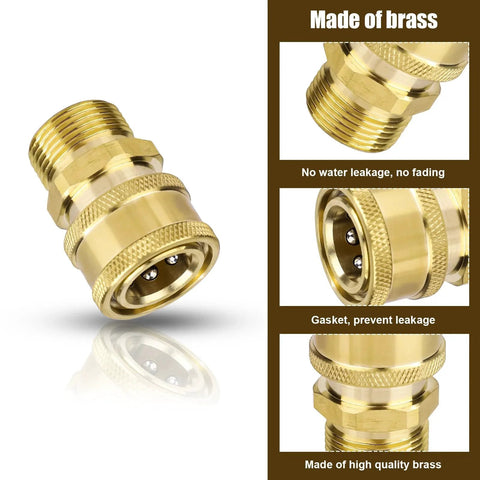 4 Pack Brass M22-14mm To Three Eighths Inch Pressure Washer Adapters Set With Gaskets Fast Connect Quick Disconnect Kit