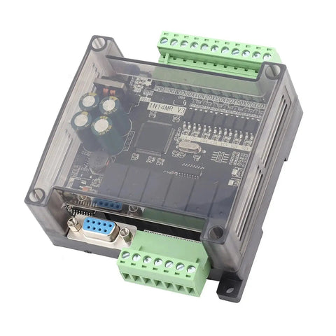 Beefed Up 24V DC PLC Controller for interface switching, transparent casing, showcasing internal circuits, FX1N14MR compatible