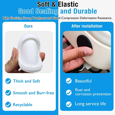 Comparison of 4 Pack 60 Mm Silicone Rubber Plugs Snap In Locking Hole Plugs for durability, featuring pre and post-installation views.