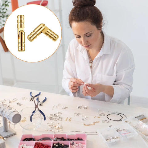 Woman crafting with Hidden Brass Barrel Hinges Set 30 Pieces for DIY Crafts and Small Boxes, 135-degree gold brass hinge in detail.