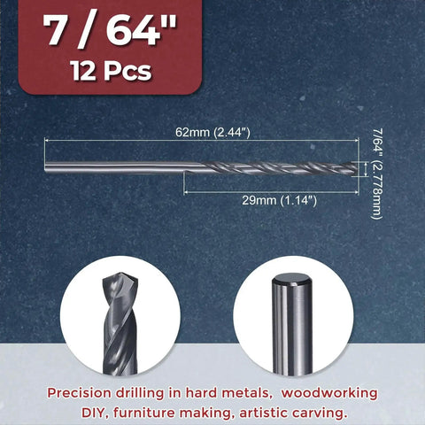12 Piece Drill Bit Set 7 64th Inch Diameter 2.778mm M2 High Speed Steel Twist Drill Bits Pro Grade With 135 Degree Split Point For Metal Wood Plastic Nitrided Black Finish Great For Precision Drilling And DIY Projects diagram details