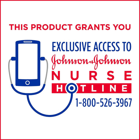 Image of Johnson & Johnson nurse hotline access sign with phone illustration and contact number 1-800-526-3967.