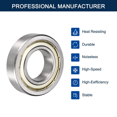 HiPicco R16ZZ deep groove ball bearing, chrome steel, 1 in ID x 2 in OD x 1/2 in wide, double shielded