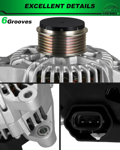 Close-up of Stable Output Alternator for Kia Optima 2012 2013 2.0L L4 Sorento 2011 2012 2.4L L4 Hyundai Santa Fe 2010 2012 2.4L 6 grooves