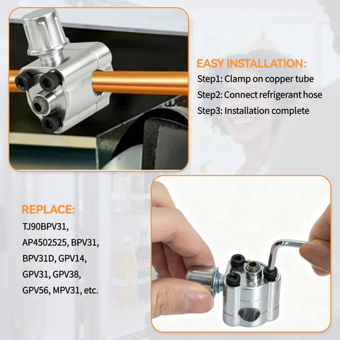 BPV-31 piercing valve kit for refrigerator line, silver clamp with copper tube, 4-pack
