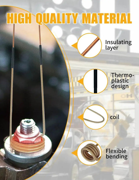 Induction Heater Coil Kit With Seven Insulated Coils in use with bolt showing insulation layer and flexible design features