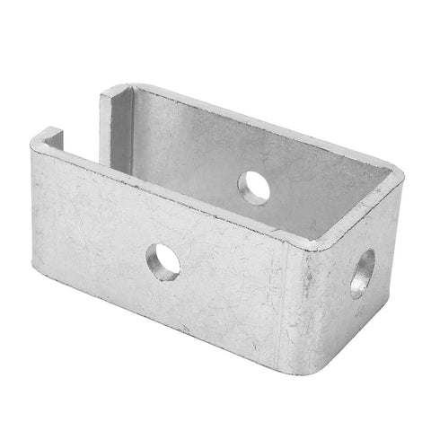 Heavy Duty Track Hanger Bracket For Stainless Steel Channel Trolley Support in weatherproof galvanized finish, side view