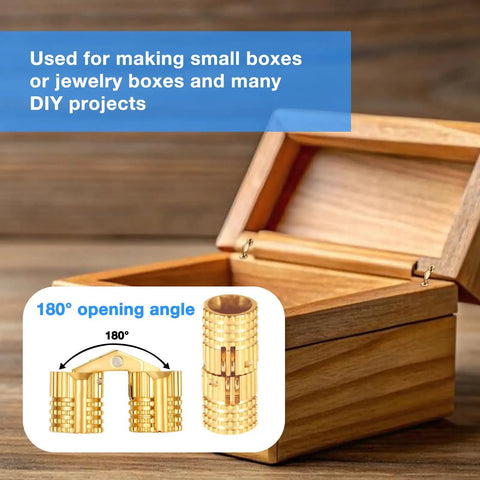 Hidden Brass Hinges 8mm 4 Pack With 16 Screws For Jewelry Boxes And Cabinets Concealed Invisible 180 Degree Opening DIY Handcraft