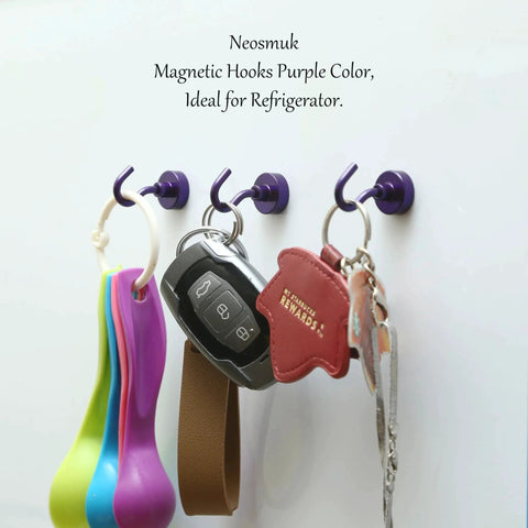 Heavy Duty Magnetic Hooks 30 Pound Capacity Pack Of 10 Purple NdFeB Hangers With CNC Steel Base used on refrigerator