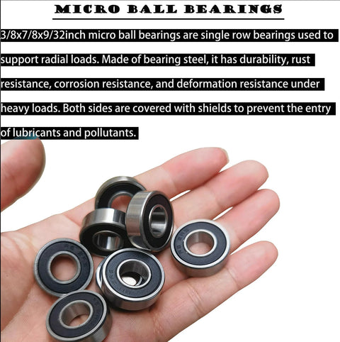 10 pcs R6-2RS steel miniature deep groove ball bearings, 3/8 in ID x 7/8 in OD x 9/32 in wide, double rubber sealed