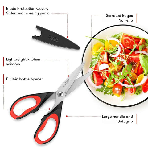 Heavy Duty Kitchen Scissors Set Eight And A Half Inch Two Pack Stainless Steel Shears For Meat Poultry Food Prep With Protective Sheath Over Salad