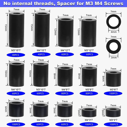 Nylon Outlet Spacer Kit For Electrical Sockets Round Unthreaded Spacers Compatible With M3 And M4 Screws Black Stabilizers