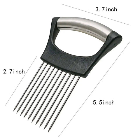 Boss Level Onion Holder And Slicer For Fast, Even Cuts, Non Slip Stainless Steel Tool dimensions illustration