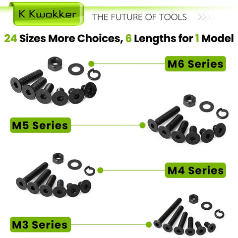 Ridiculously Complete Metric Fastener Kit With 1485 Pieces Of M3 M4 M5 M6 Nuts And Bolts, Flat Head Hex Socket Screws