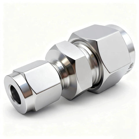 304 Stainless Steel Compression Tube Fitting Reducing Union With Double Ferrule Two Piece Straight Adapter One Quarter Inch OD By Three Eighths Inch OD