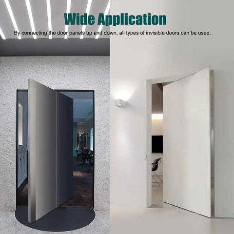 Heavy Duty Hidden Door Pivot Hinge For 360 Degree Rotation, 573 Lb Load Bearing, Stainless Steel Concealed Door Hardware By Tuykay installed on doors