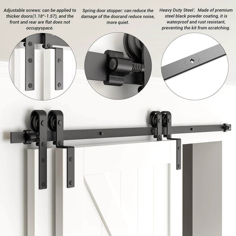 4Ft Bypass Sliding Barn Door Hardware Kit For Double Wooden Doors On One Track With Combination Track Mode installed view