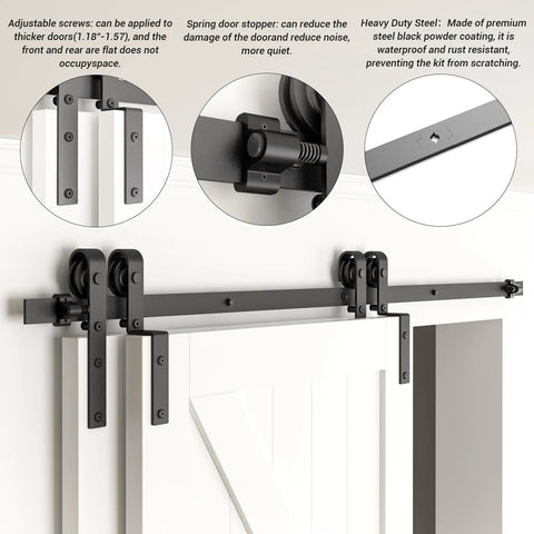 Five Foot Bypass Sliding Barn Door Hardware Kit For Double Wooden Doors On A Single Track With Combination Track Mode