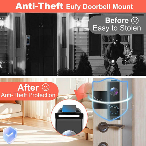 Anti-Theft Video Doorbell Mount For E340 With No Drill Adjustable Bracket And Tamper-Proof Screws installed on front door.