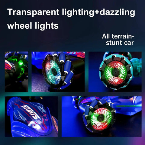 360 Degree Rotating 4WD Gesture Control RC Car with dazzling wheel lights, gesture sensing, and 2.4G wireless controller