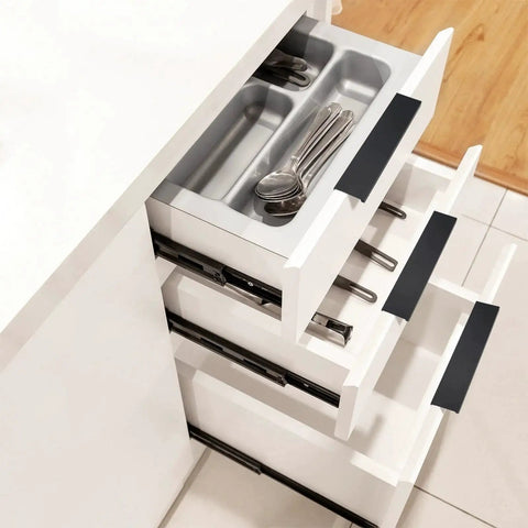 Open kitchen drawers with 30 Pack Matte Black Concealed Tab Cabinet Pulls For Kitchen Cabinets And Drawers 5.9 Inch Length Hidden Finger Pulls