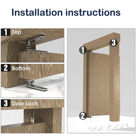 Installation instructions for Hidden Door Pivot Hinges With 360 Degree Rotation Heavy Duty Stainless Steel That Holds Up To 100kg 220lbs