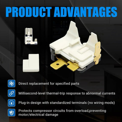 Plug And Play No Hassle Overload Relay Protector For Samsung Refrigerators with product advantages listed