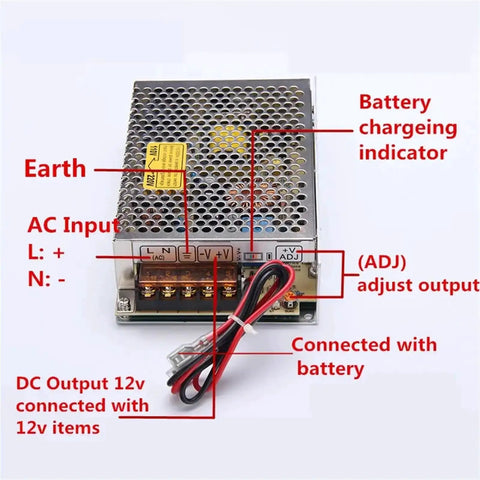 60W Switching Power Supply With UPS And Charge Function, All In One AC 110 Or 220V To DC 12V Or 24V Battery Charger, Inverter.