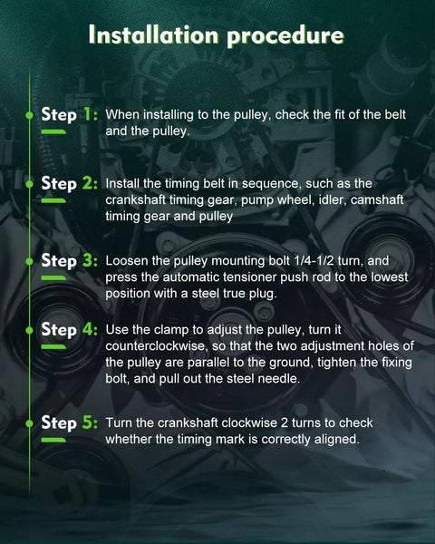 Installation procedure for Harmonic Balancer Crankshaft Belt Drive Pulley Replacement detailed in 5 steps.