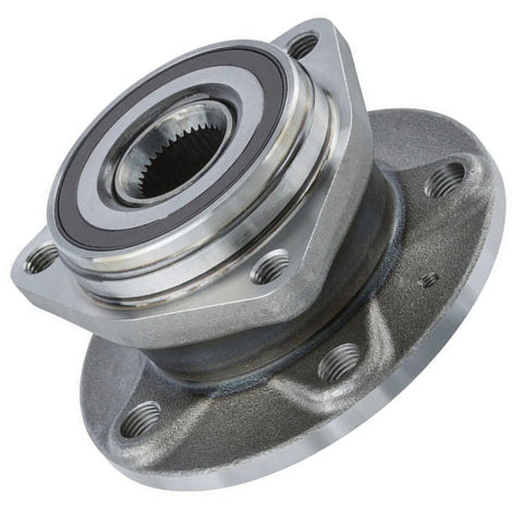 Close-up of Pair Front Wheel Bearing Hubs Assembly For 2015-2020 Volkswagen Golf, 2019-2023 Jetta, 5 Lug 3-Bolt Flange