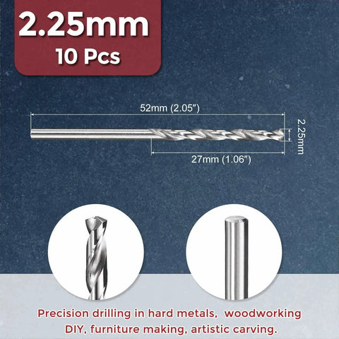 Beast 10 Pack 2.25mm HSS Drill Bits For Metal Wood Plastic 135 Degree Split Point, 52mm Length, 27mm Flute Uncoated M2