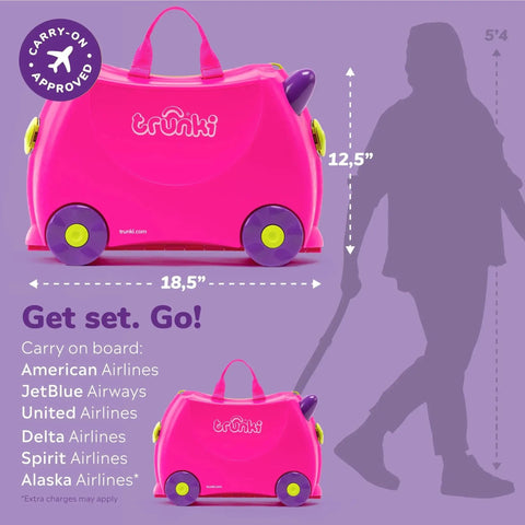 Ride On Kids Suitcase For Travel And Fun Tow Along Toddler Luggage With Wheels Carry On Cute Pink Bag Trixie Girl Luggage