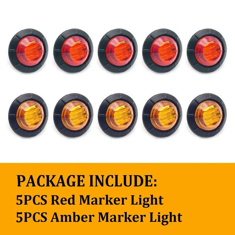 Round Three Quarter Inch LED Clearance Light Go To Universal 12V Front Rear Side Marker With 3 Red and Amber Lights Display