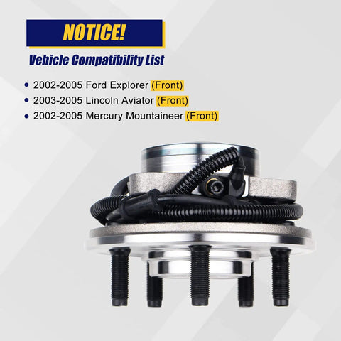 Front Wheel Bearing And Hub Assembly 515050 Bolt-On Replacement For Ford Explorer 2002-2005 Front, Lincoln Aviator 2003-2005 Front