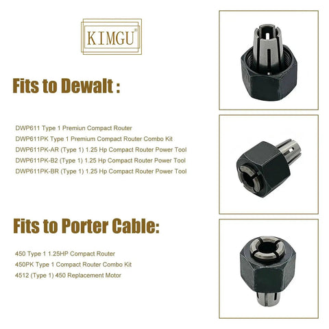 Beef Up Your Router With Replacement One Quarter Inch Collet Chuck And Nut Assembly For Dewalt DWP611 DWP611PK DCW600B DCW600B CA And Porter Cable 450 450PK 4512 Routers Two Pack Collet Nut Kit