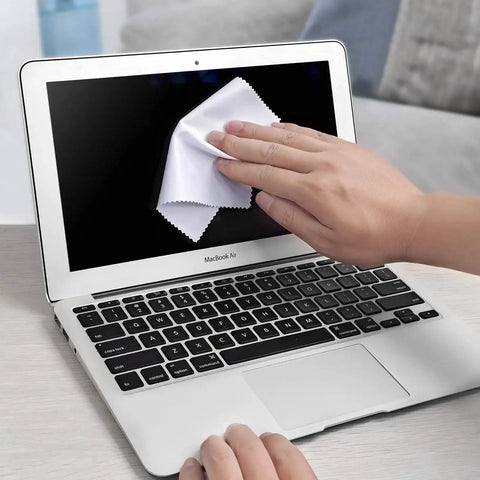 Cleaning laptop screen with 12 Pack Microfiber Glasses Cleaning Cloth 5x6 Inch Lens Wipes for Eyewear