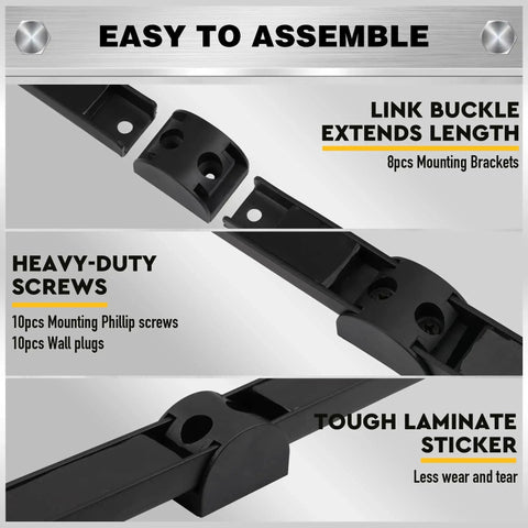 Beefy Magnetic Tool Holder Storage Organizer Set, 6 Piece, 12 Inch Wall Mount Rack assembly features with mounting brackets and screws.