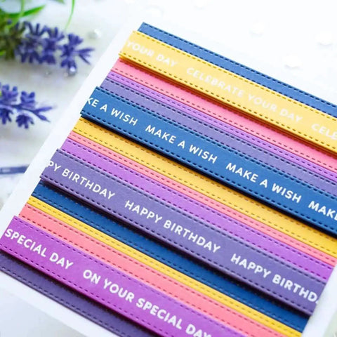 4 piece rectangle frame die cut set with dotted stitched borders for scrapbooking, card making, and DIY crafts, colorful strips