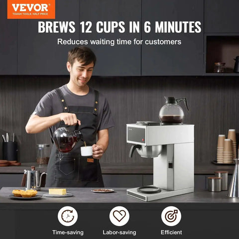 Commercial Drip Coffee Maker Built For Busy Kitchens With 12 Cup Capacity Dual Warmer Plates Two Glass Carafes Stainless Steel Brew Unit Fast 6 Minute Pot Ideal For Restaurant Office Coffee Shop And Home Use
