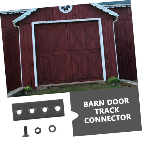 Heavy Duty Replacement Sliding Barn Door Track Connector Set With Mending Plate For Rock Solid Stable Repairs And Ultra Smooth Finish Versatile Black Design Easy Peasy Installation At Home For Diy Enthusiasts Perfect For Quick Upgrades And Seamless shown with barn door and hardware included